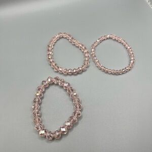 Pink Crystal Beaded Stretch Bracelet Set - Handmade #B0137T